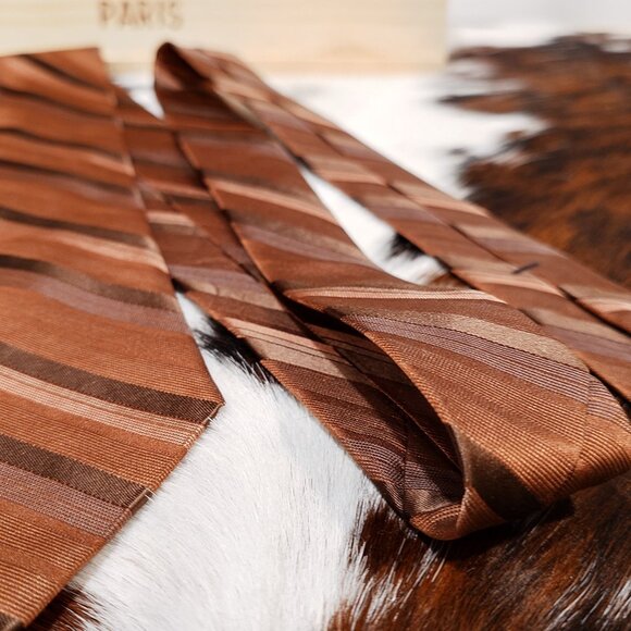 Calvin Klein Copper and Brown Striped Silk Tie - Picture 1 of 4
